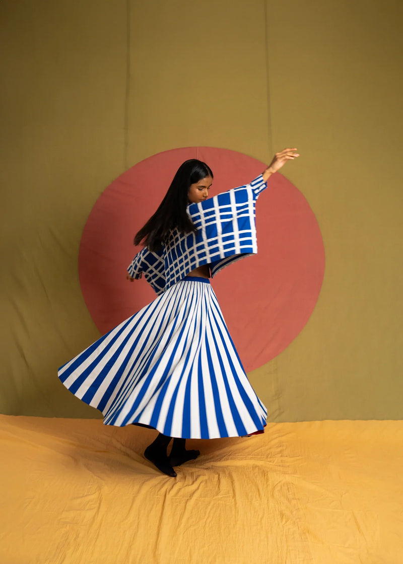 Chacha Jacket-White and Blue cotton jacket/overlay by Ka-Sha in blue for women in Singapore