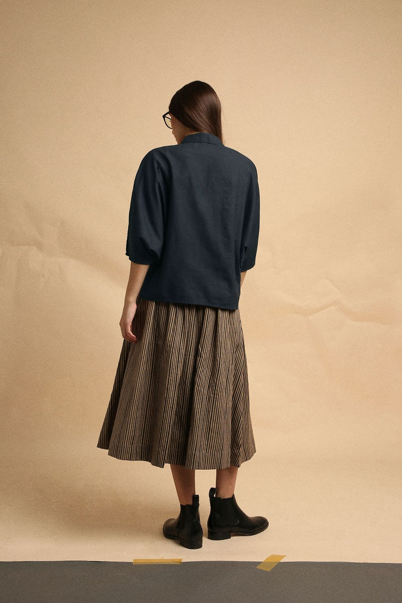Charcoal Collar Crop Top & Brown Box Pleated Skirt Set (2 PCS) 100% cotton by Mati in brown color for women in Singapore