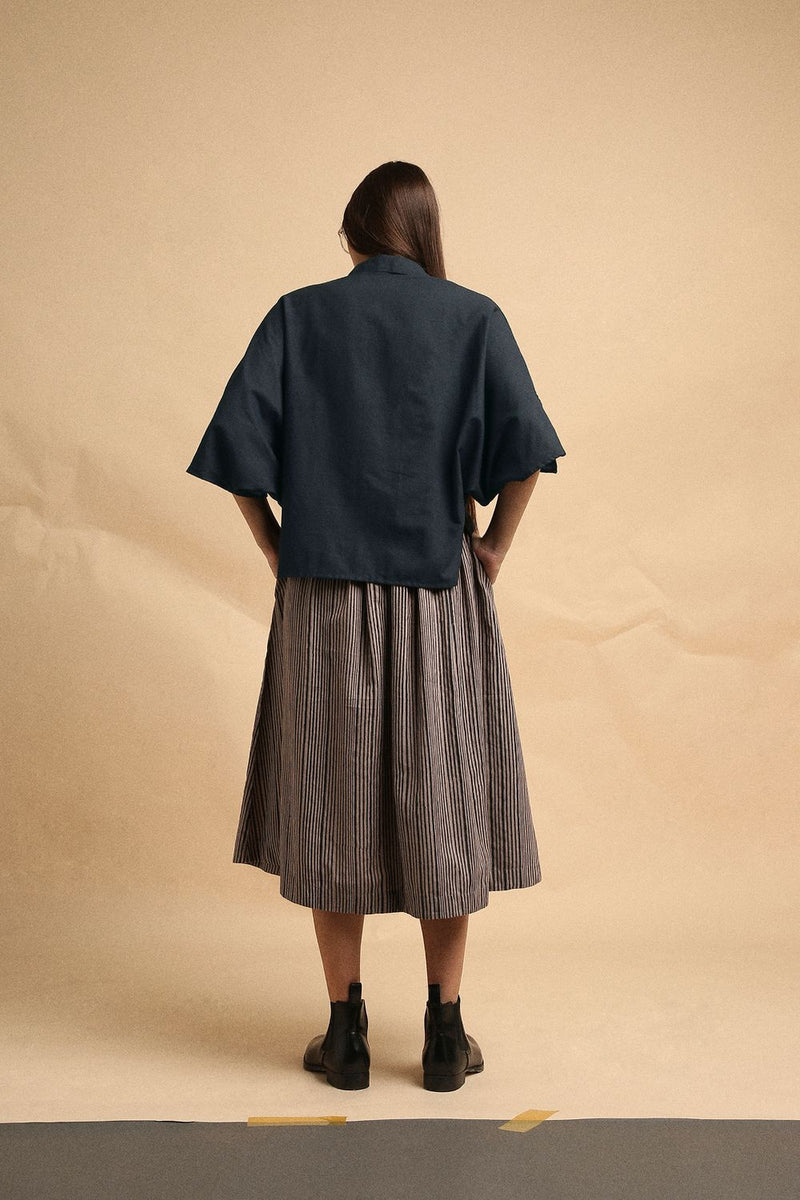 Charcoal Collar Crop Top & Gray Box Pleated Skirt Set (2 PCS) 100% cotton by Mati in charcoal color for women in Singapore