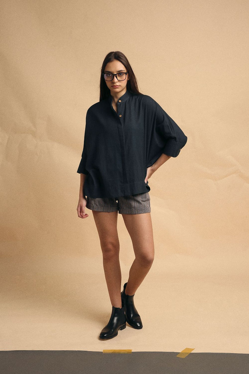 Charcoal Oversized Ret Shirt 100% cotton by Mati in charcoal color for women in Singapore