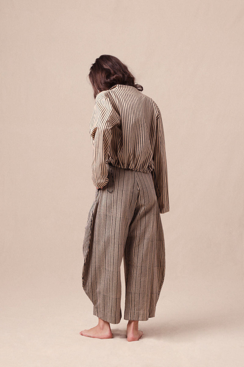 Charcoal Striped Bodysuit Barrel Pants and Crop Jacket Co-Ord Set (3PCS) cotton co-ord set by Mati in black for women in Singapore