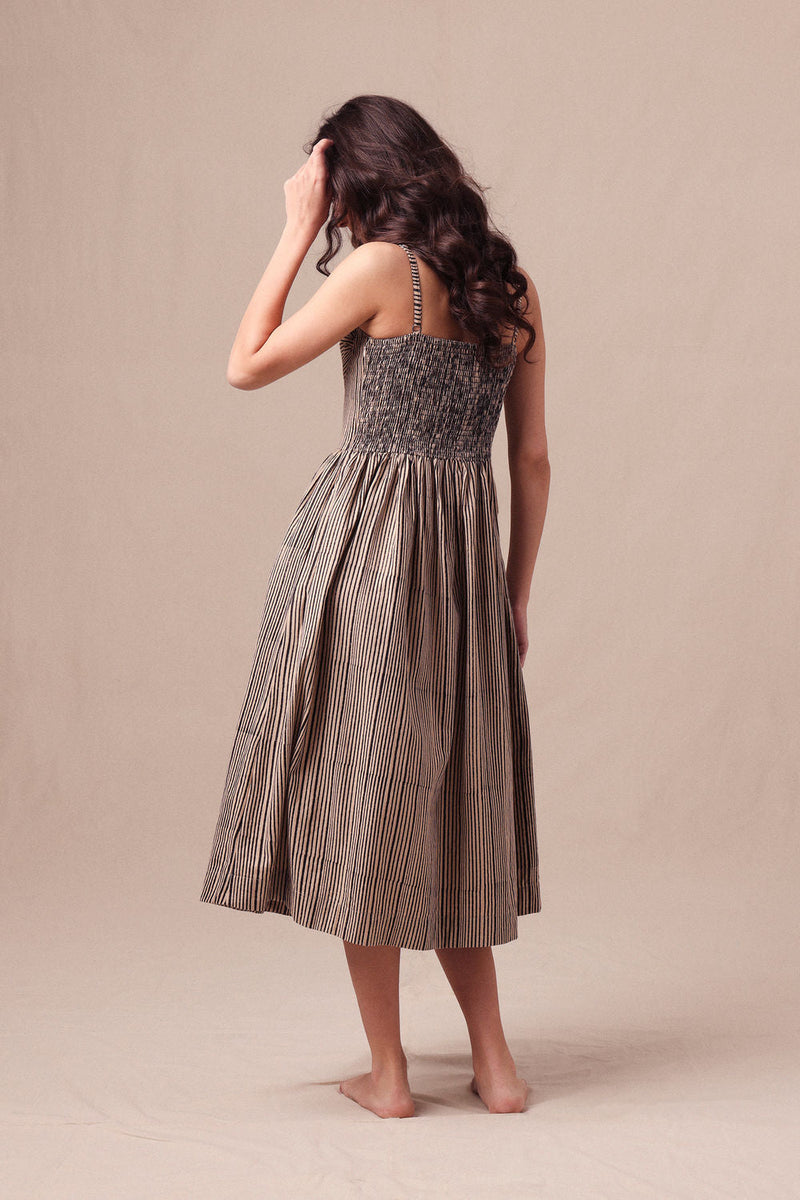 Charcoal Striped Corset Dress cotton dress by Mati in black for women in Singapore