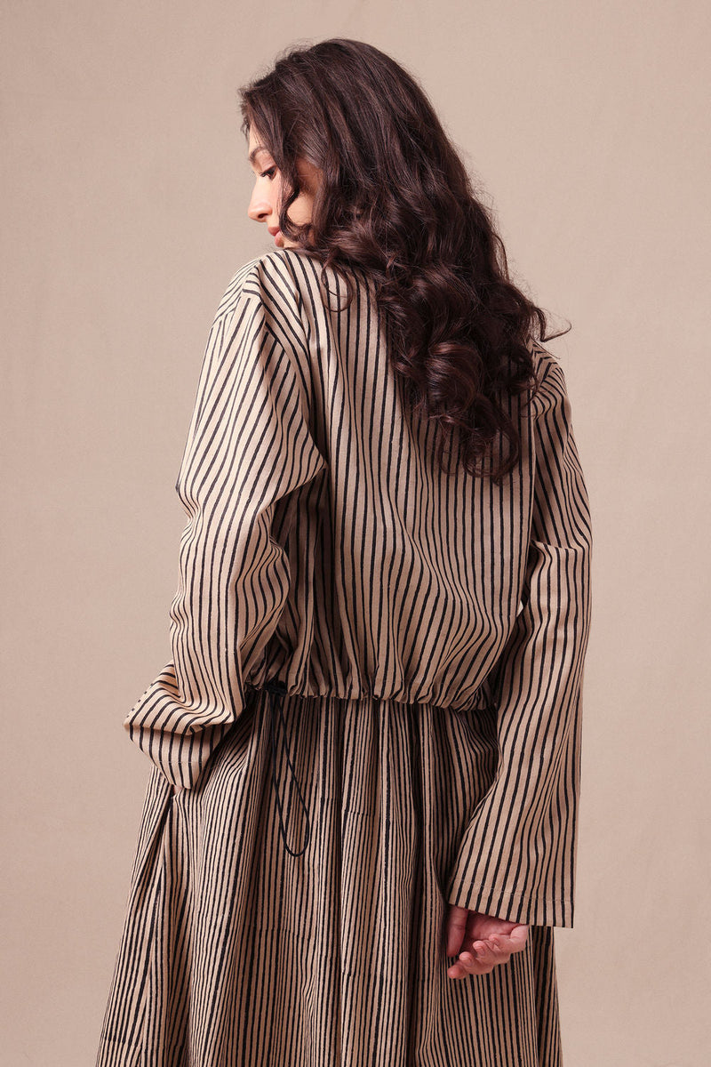 Charcoal Striped Corset Dress & Crop Jacket Set (2 PCS) cotton dress by Mati in black for women in Singapore