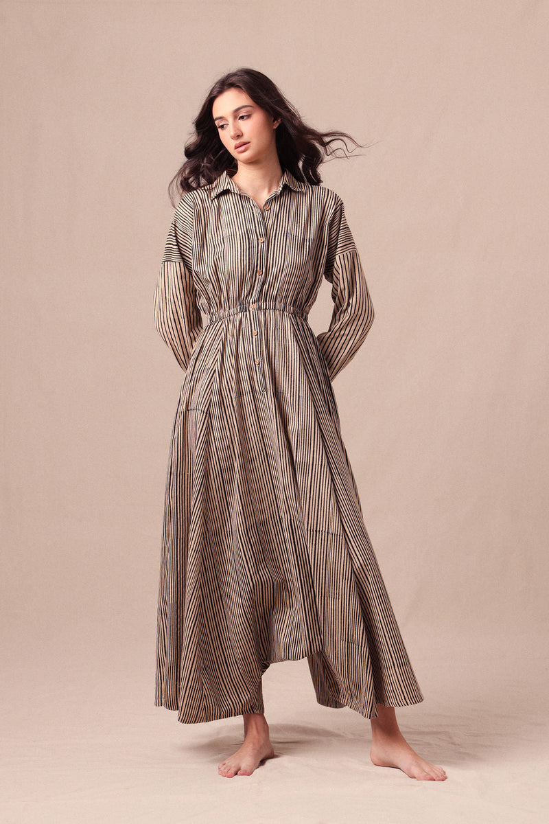 Charcoal Striped Shirt Sphara Jumpsuit cotton jumpsuit by Mati in black for women in Singapore