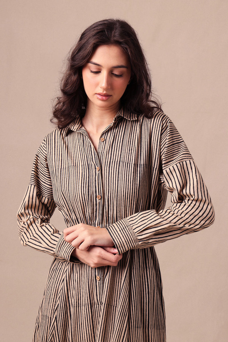 Charcoal Striped Shirt Sphara Jumpsuit cotton jumpsuit by Mati in black for women in Singapore