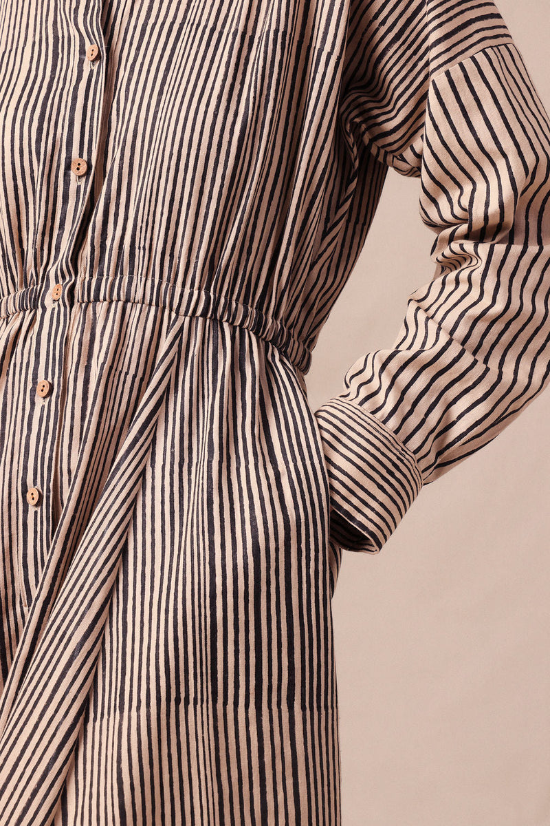 Charcoal Striped Shirt Sphara Jumpsuit cotton jumpsuit by Mati in black for women in Singapore