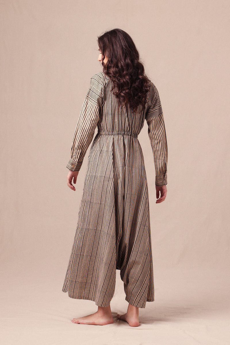 Charcoal Striped Shirt Sphara Jumpsuit cotton jumpsuit by Mati in black for women in Singapore