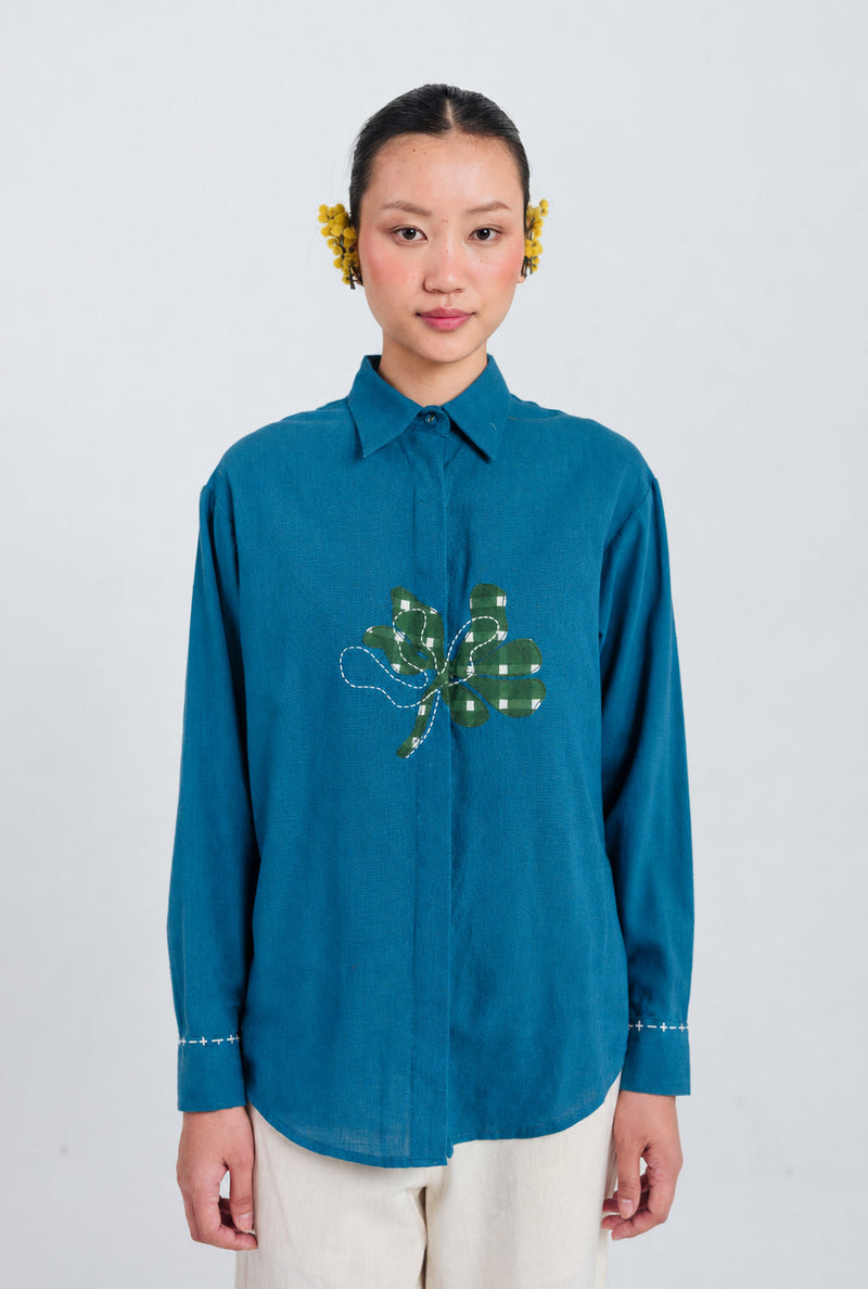 Ether Handloom Shirt kala cotton top/shirt by JodiLife in blue for women in Singapore
