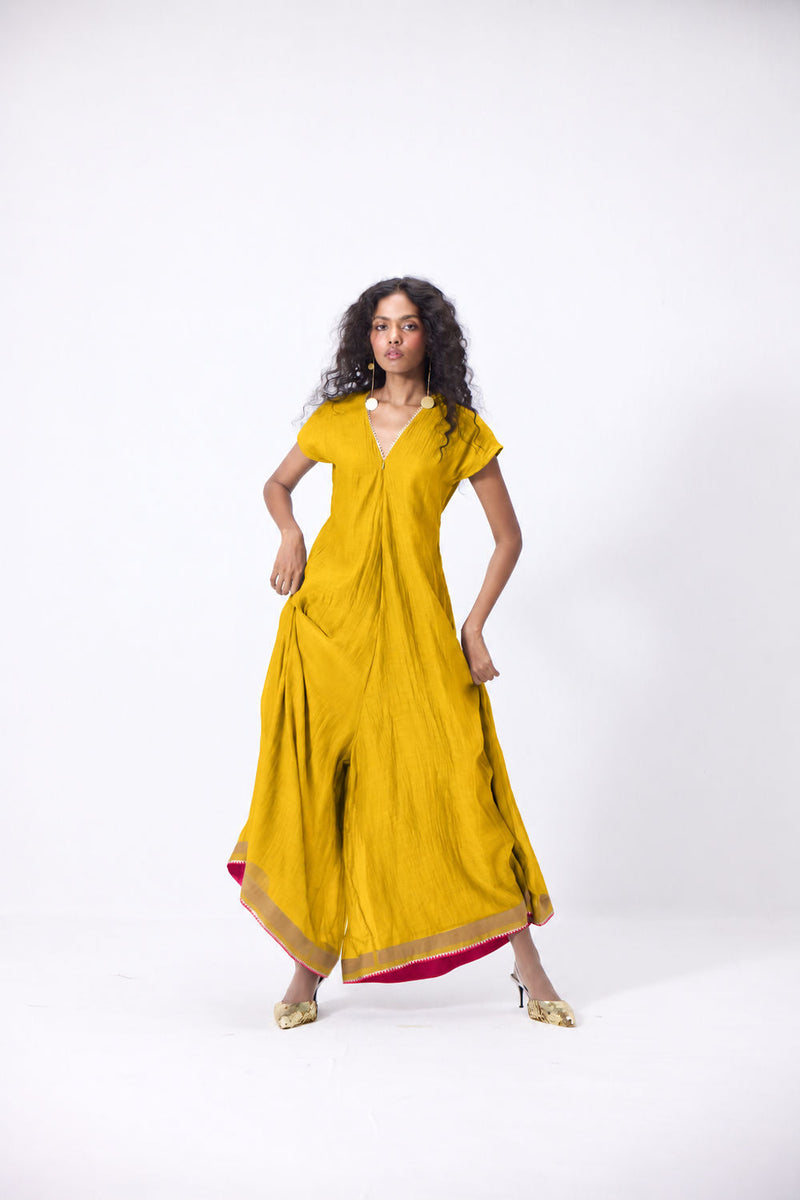 Aira Jumpsuit mul jumpsuit by Khara Kapas in yellow for women in Singapore