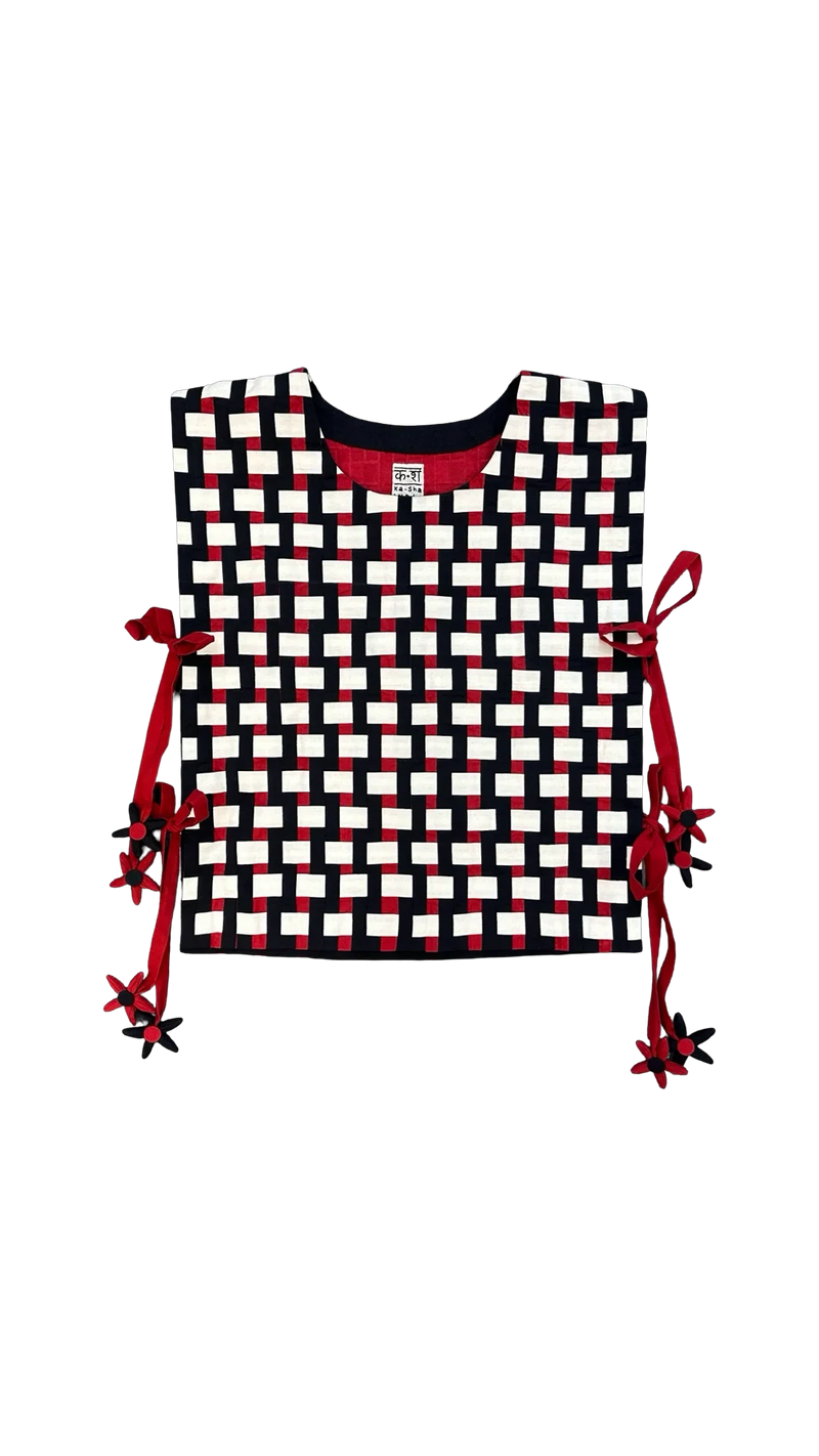 Che Bib-Black, White and Red cotton jacket/overlay by Ka-Sha in red for women in Singapore