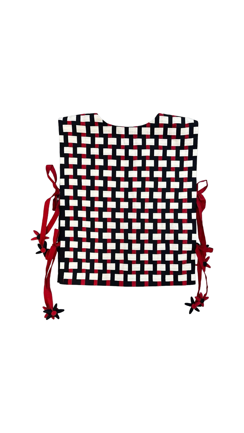 Che Bib-Black, White and Red cotton jacket/overlay by Ka-Sha in red for women in Singapore