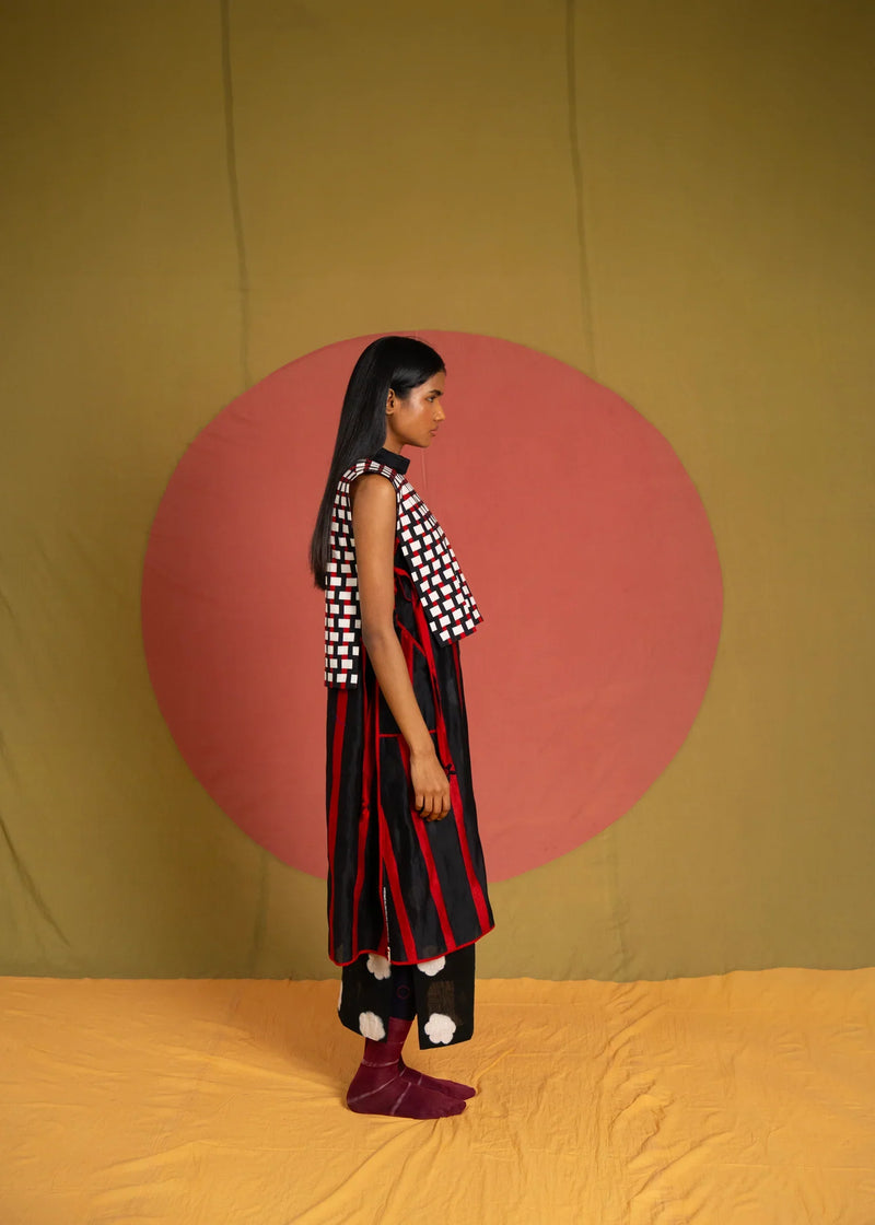 Che Bib-Black, White and Red cotton jacket/overlay by Ka-Sha in red for women in Singapore