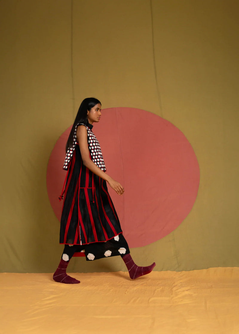 Che Bib-Black, White and Red cotton jacket/overlay by Ka-Sha in red for women in Singapore