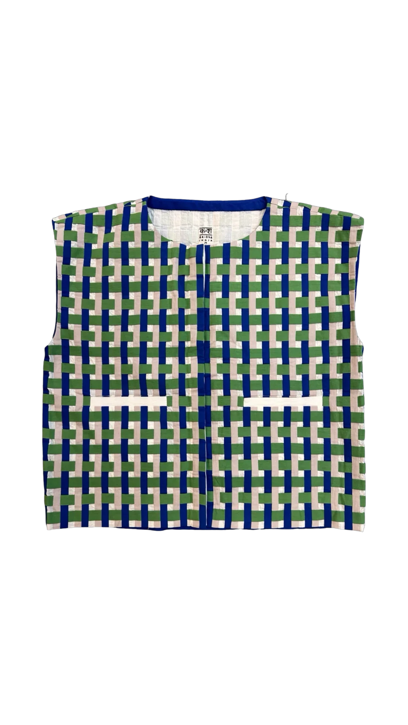 Che Ap Jacket-Grey, Green and Ink Blue cotton jacket/overlay by Ka-Sha in green for women in Singapore