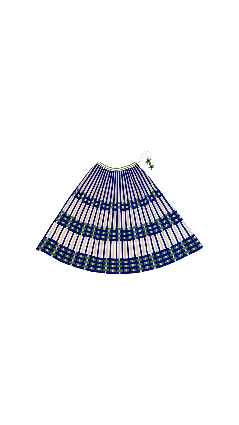 Che Simp Skirt-Grey, Green and Ink Blue cotton skirt by Ka-Sha in green for women in Singapore