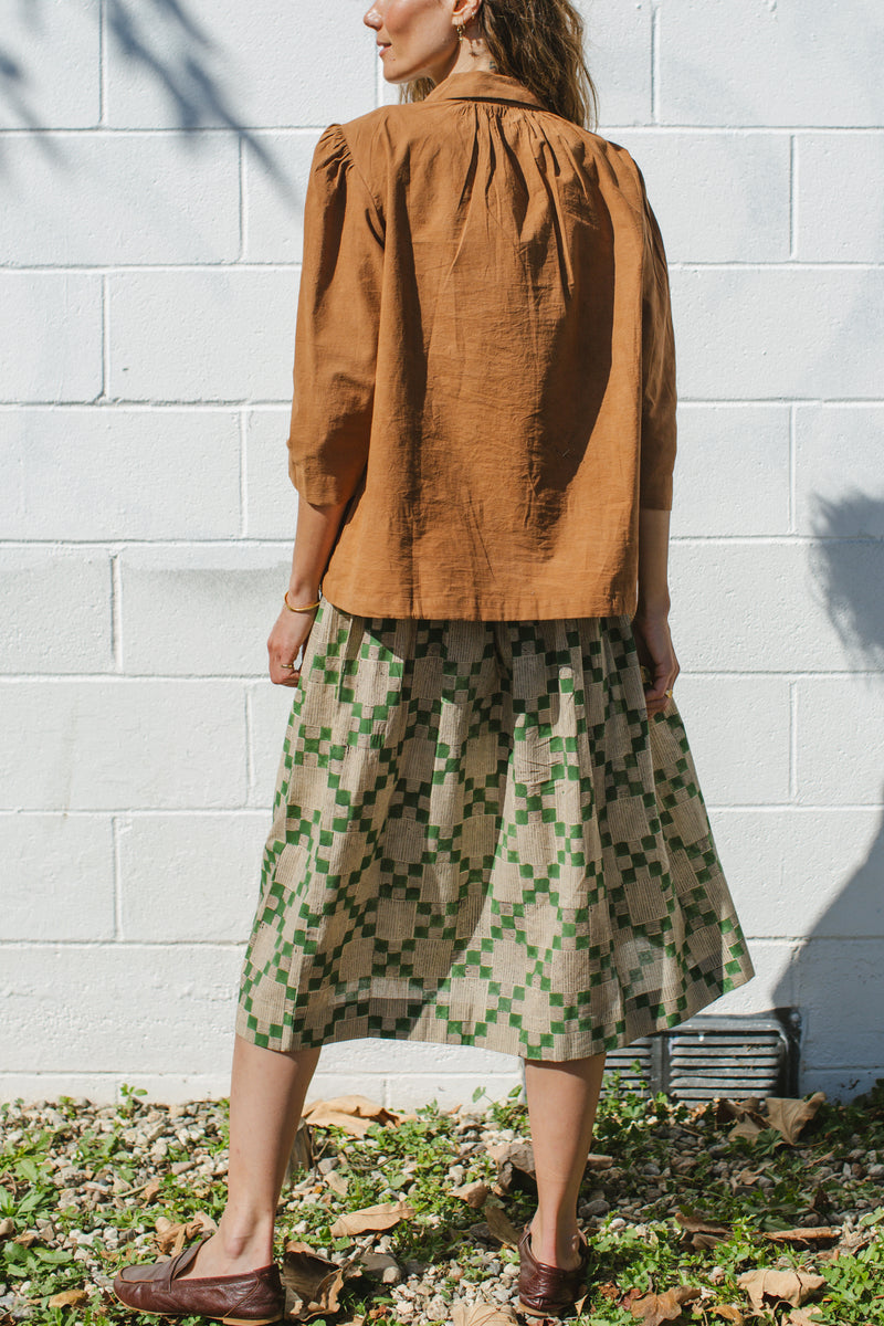 The Joy Skirt — Checks cotton by World of Crow in green color for women in Singapore
