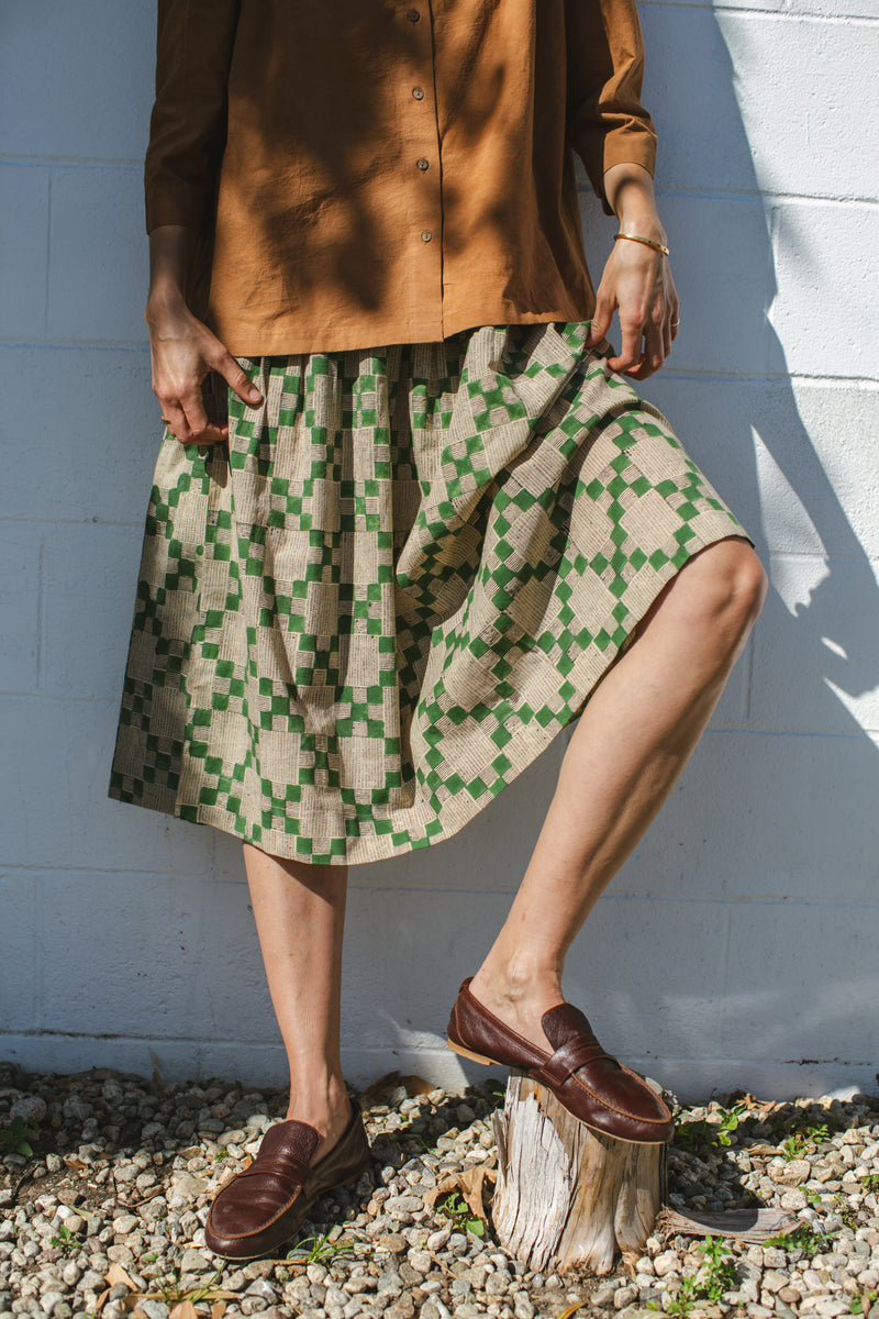 The Joy Skirt — Checks cotton by World of Crow in green color for women in Singapore