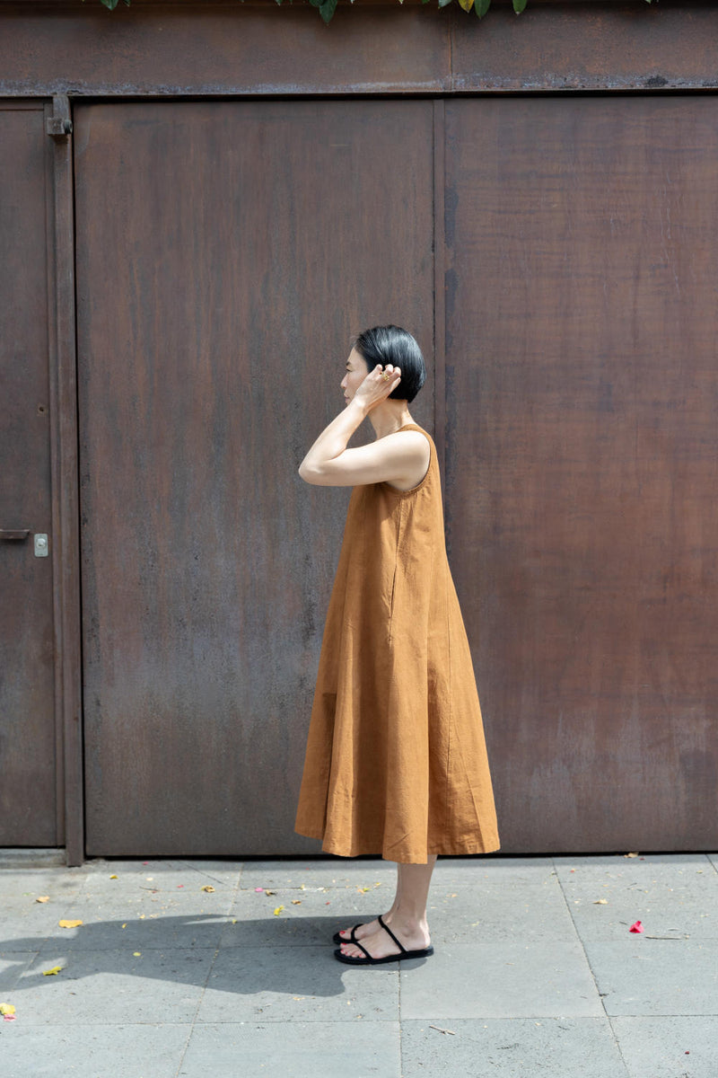 Chelsea Brown Dress-Brown cotton by World of Crow in brown color for women in Singapore