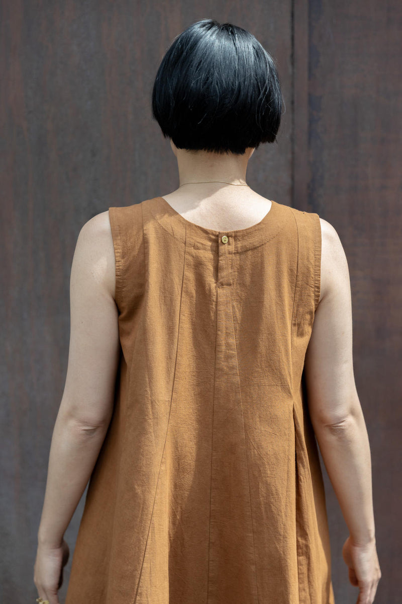 Chelsea Brown Dress-Brown cotton by World of Crow in brown color for women in Singapore
