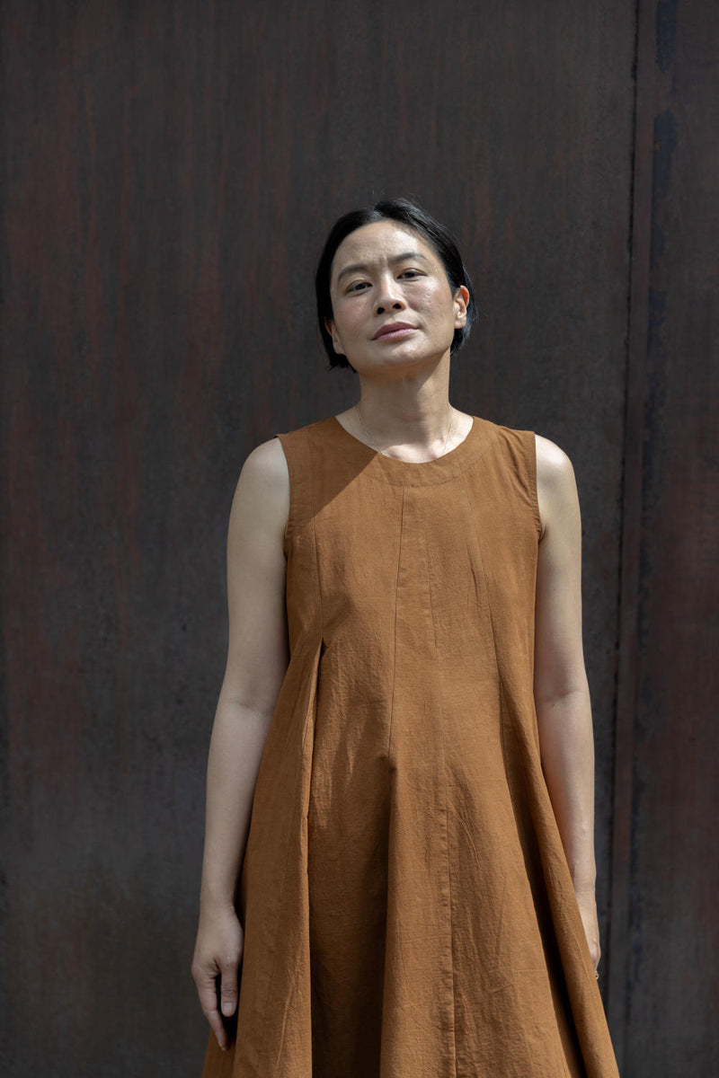 Chelsea Brown Dress-Brown cotton by World of Crow in brown color for women in Singapore