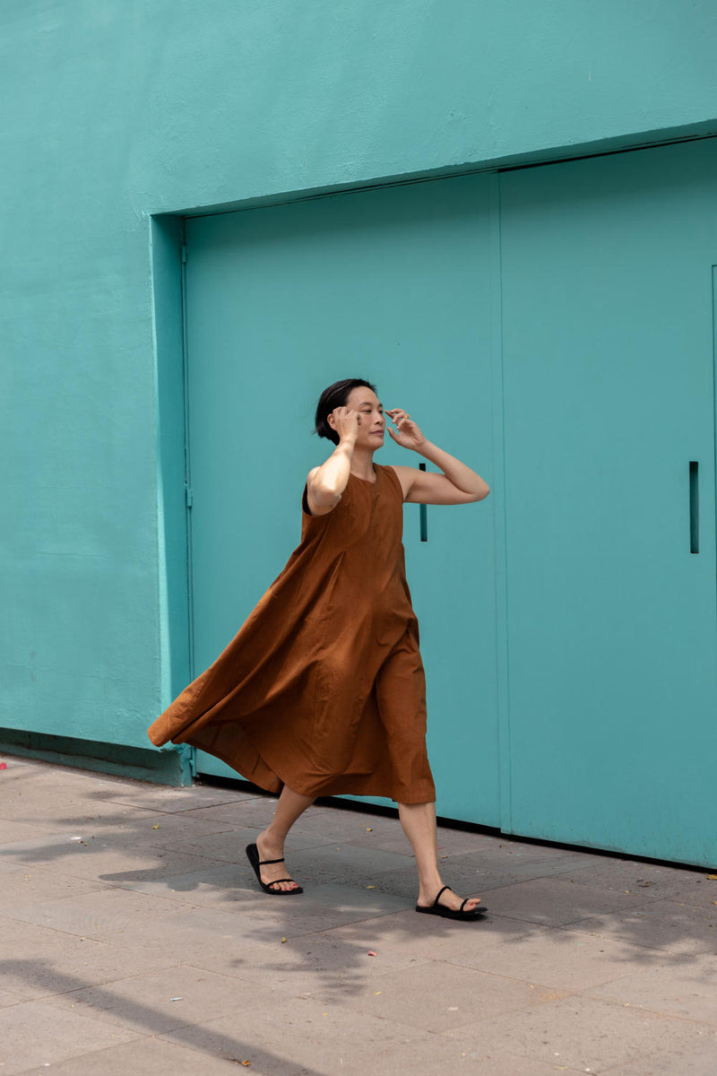 Chelsea Brown Dress-Brown cotton by World of Crow in brown color for women in Singapore