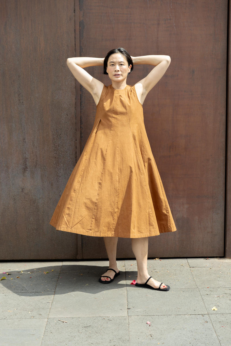 Chelsea Brown Dress-Brown cotton by World of Crow in brown color for women in Singapore