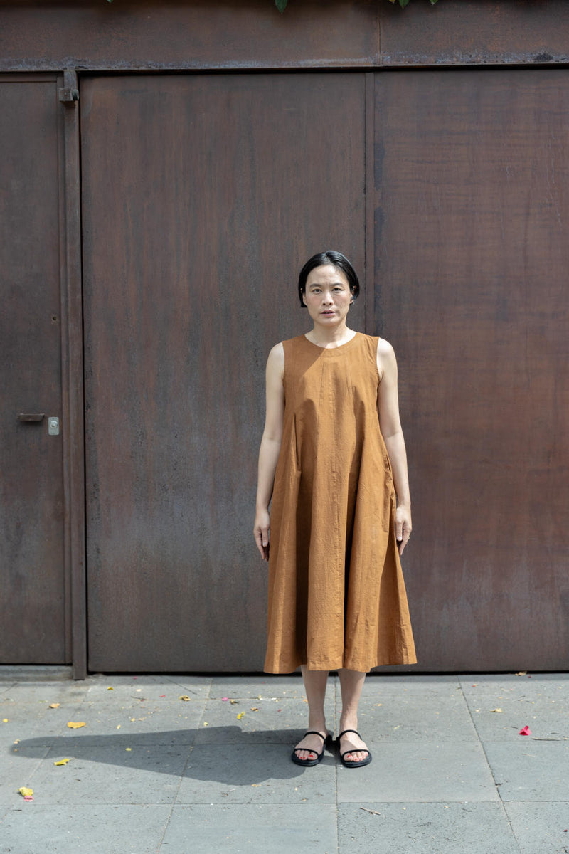 Chelsea Brown Dress-Brown cotton by World of Crow in brown color for women in Singapore