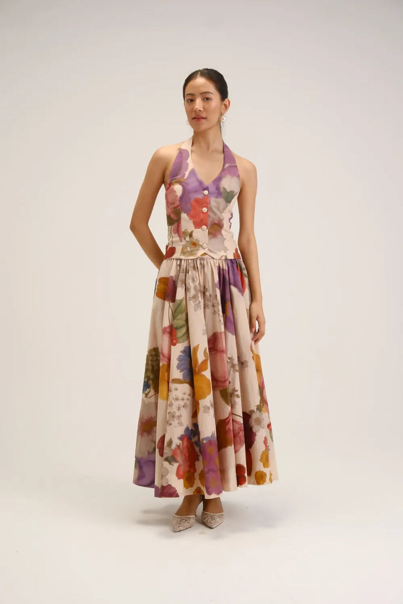 Cherimoya Waistcoat & Skirt Set cotton co-ord set by YAM in multi-color for women in Singapore