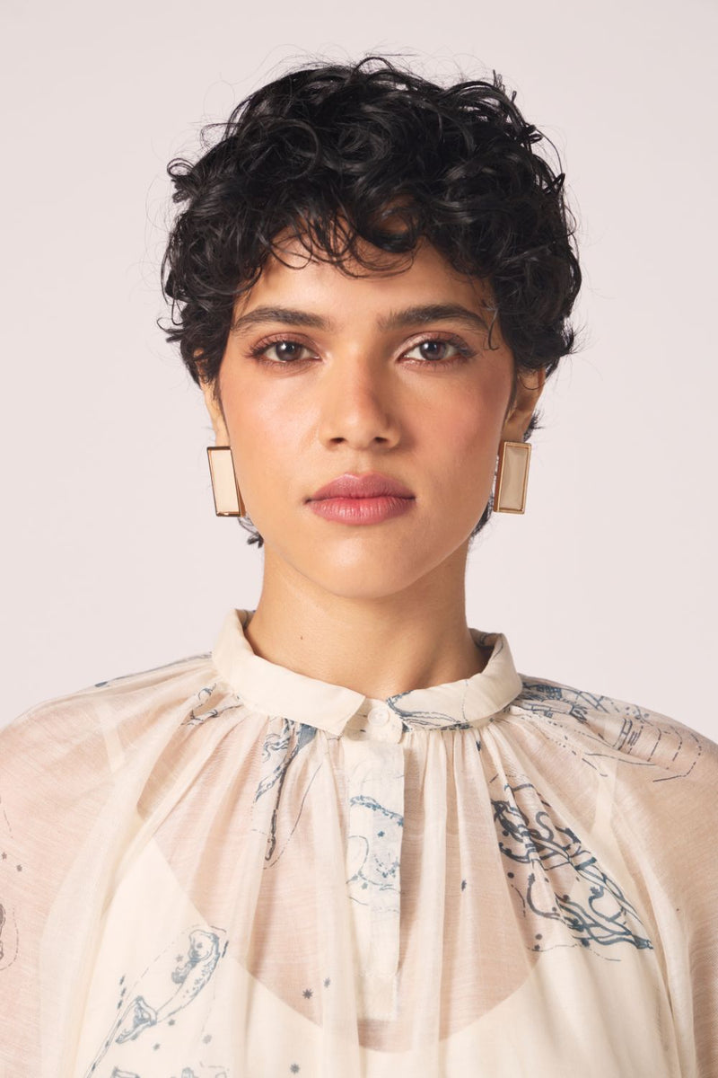 Cheryl Zodiac Print Handwoven Dress chanderi by The Summer House in white color for women in Singapore