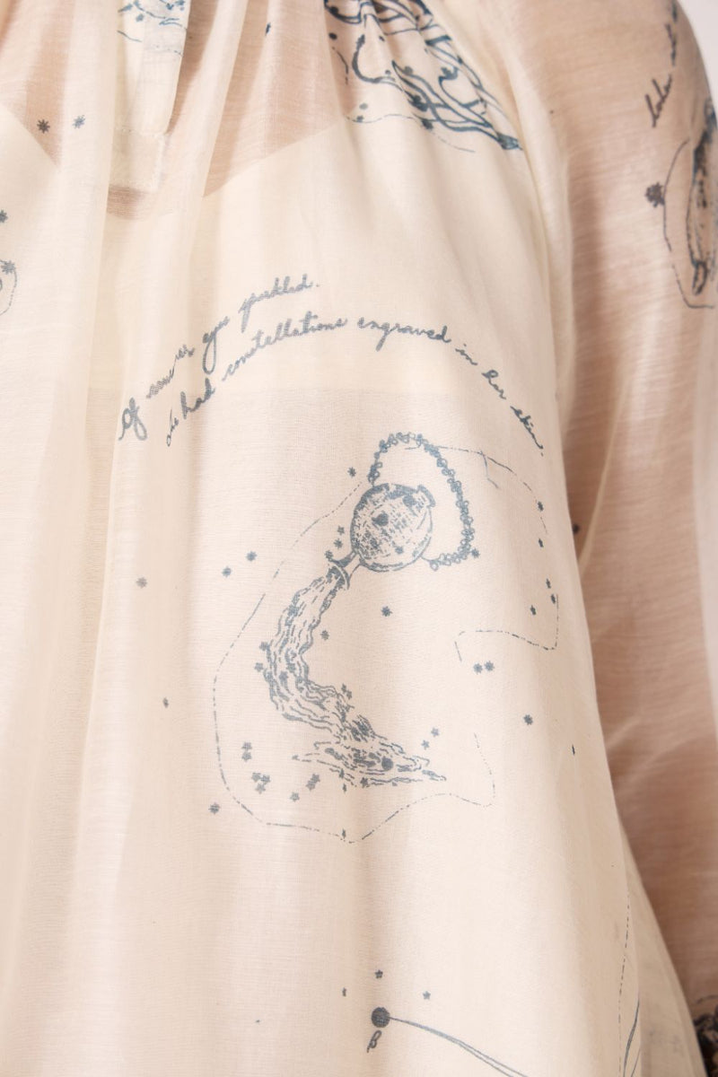 Cheryl Zodiac Print Handwoven Dress chanderi by The Summer House in white color for women in Singapore