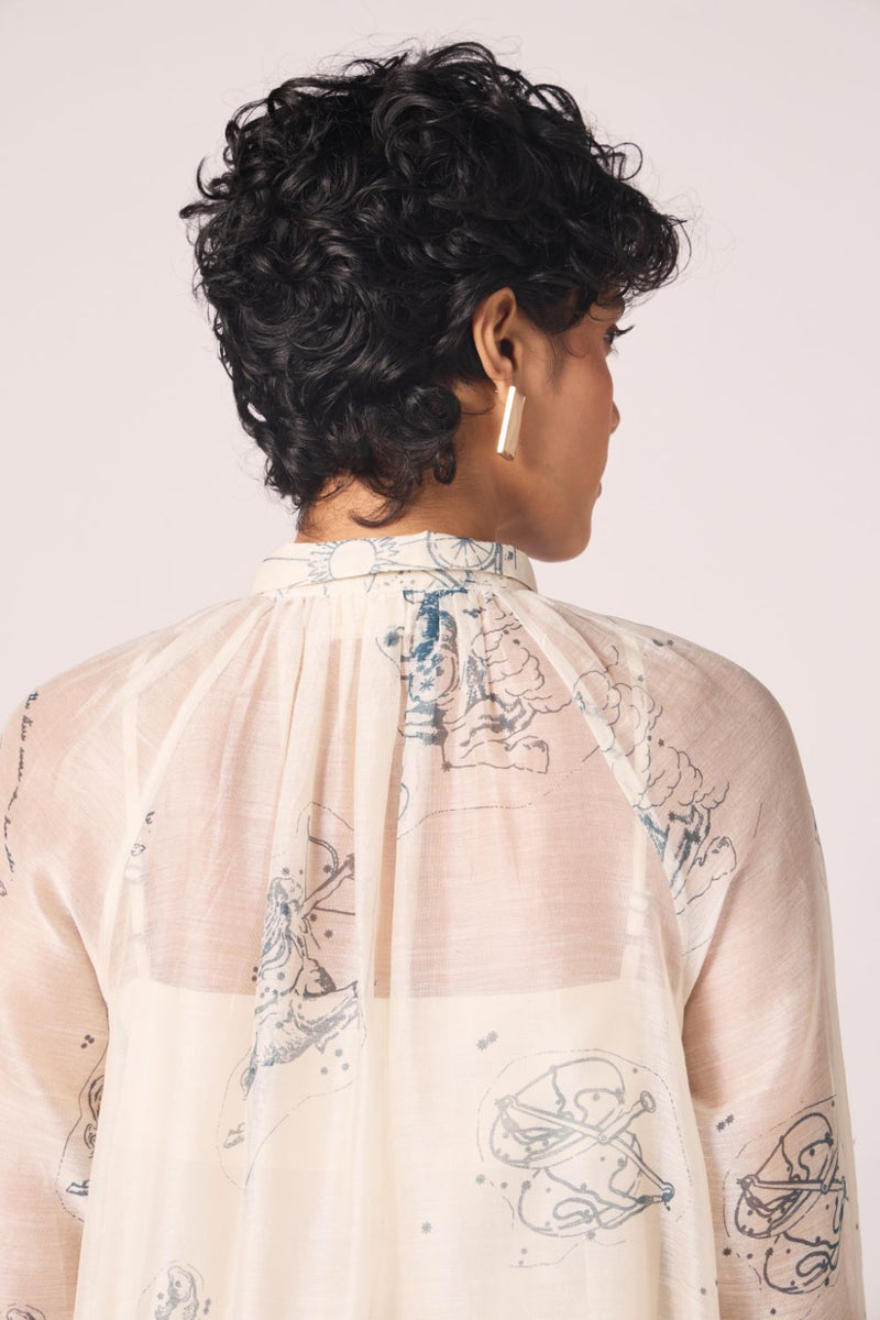 Cheryl Zodiac Print Handwoven Dress chanderi by The Summer House in white color for women in Singapore