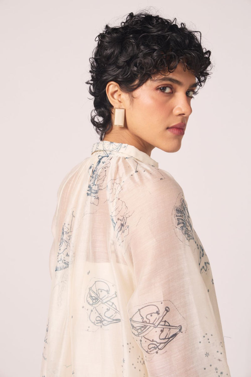 Cheryl Zodiac Print Handwoven Dress chanderi by The Summer House in white color for women in Singapore