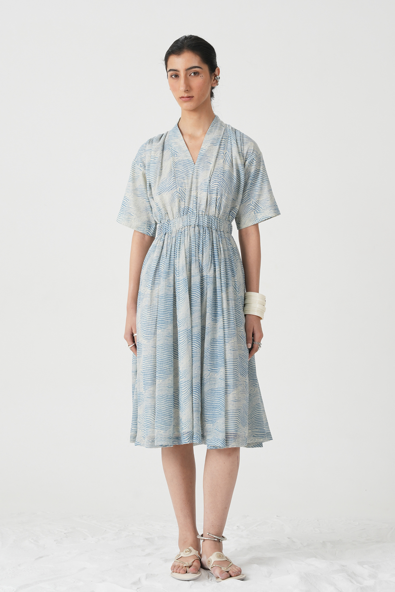Chikoo Hand Printed Blue Dress