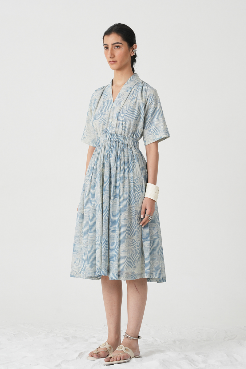 Chikoo Hand Printed Blue Dress