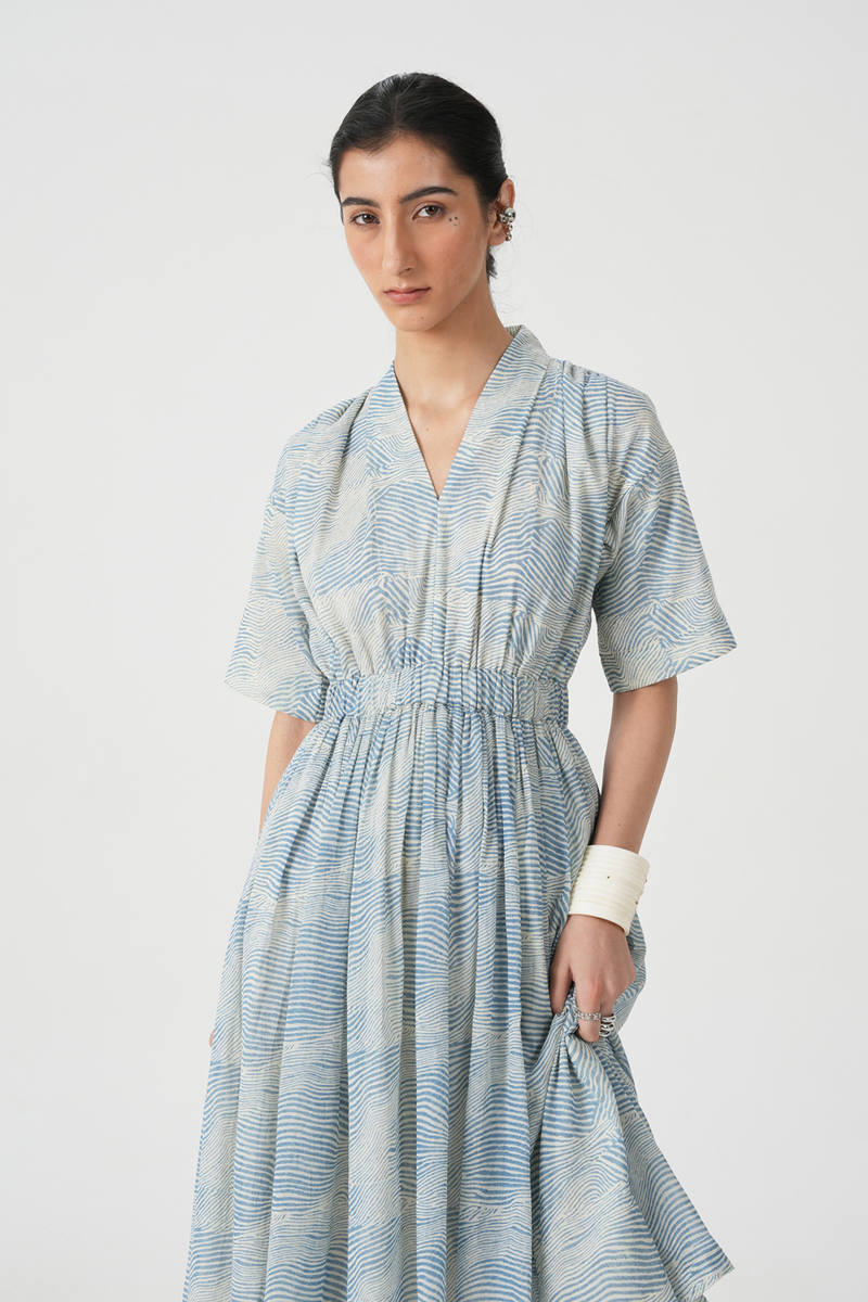 Chikoo Hand Printed Blue Dress