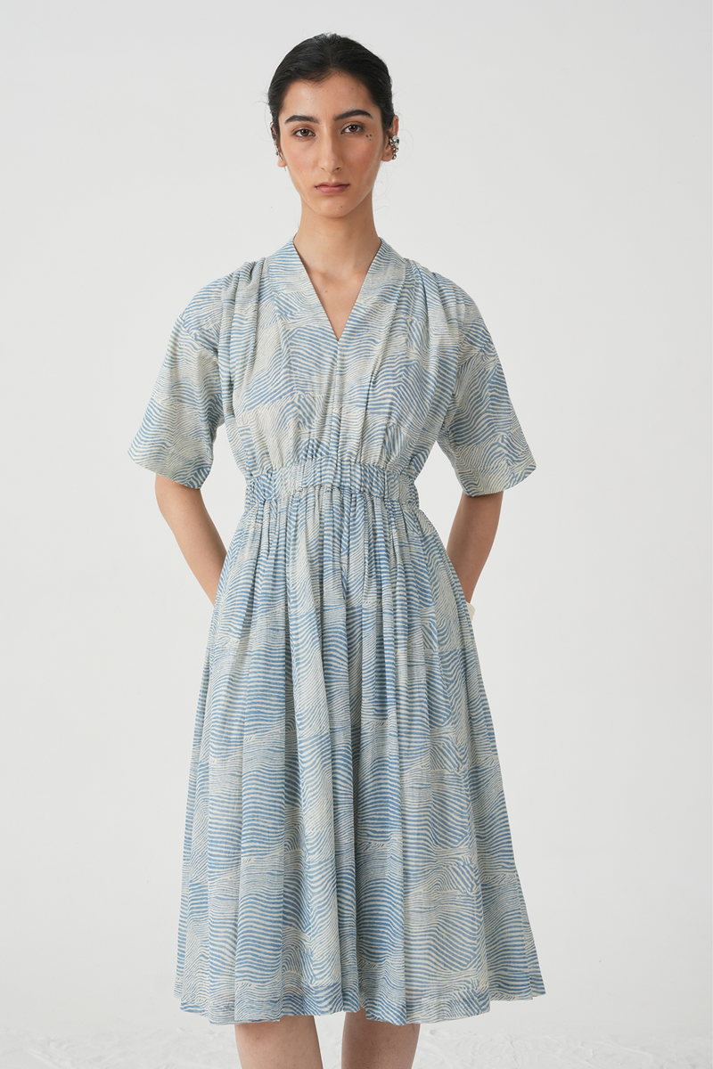 Chikoo Hand Printed Blue Dress