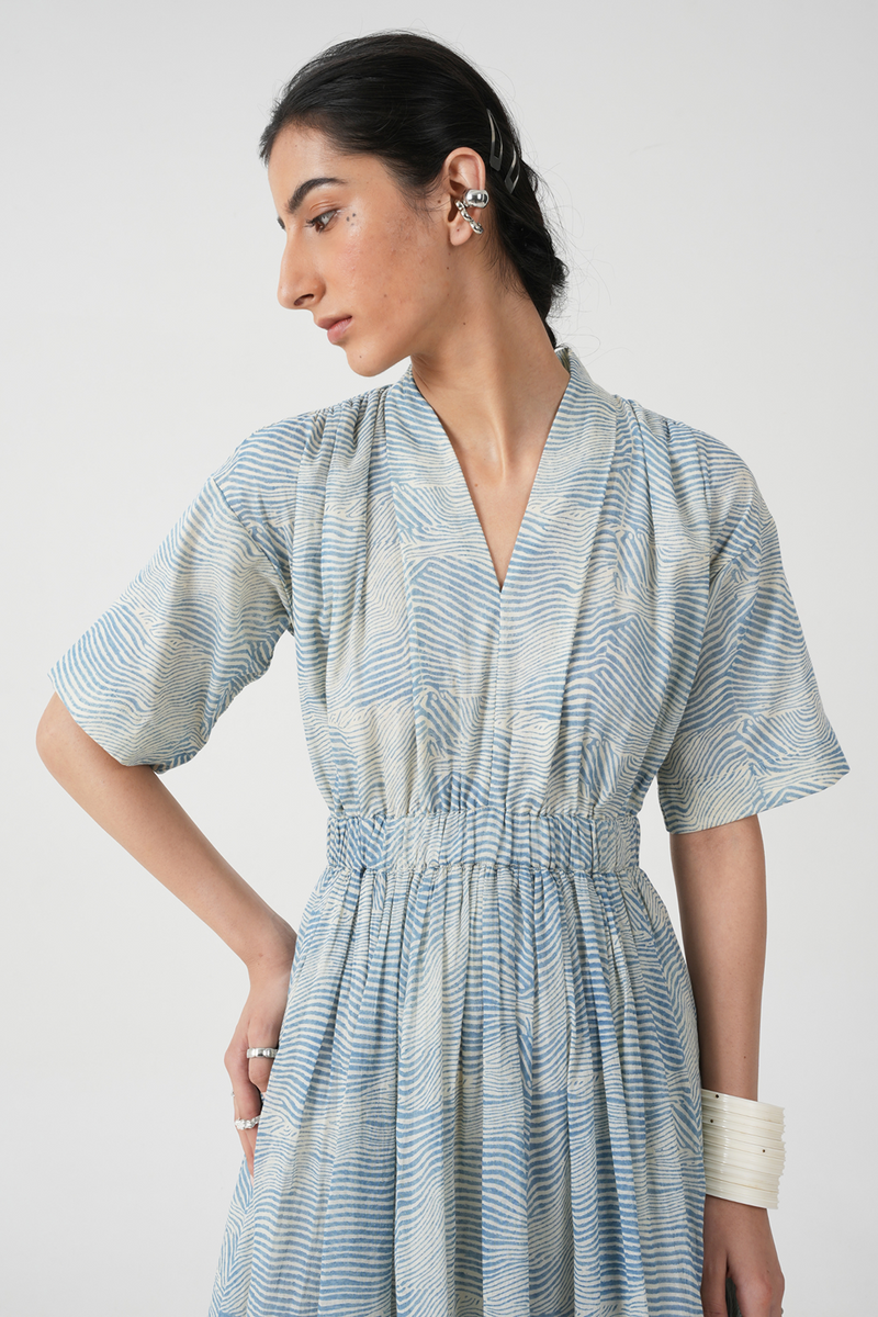 Chikoo Hand Printed Blue Dress