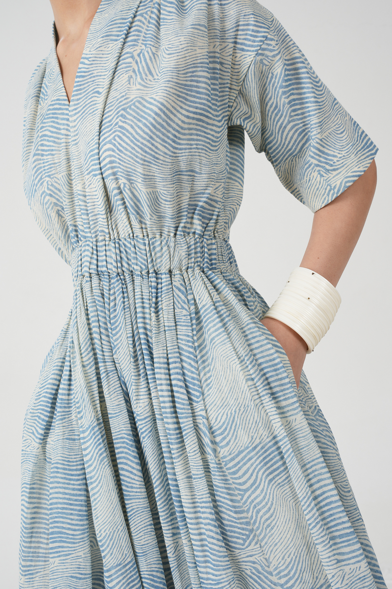 Chikoo Hand Printed Blue Dress