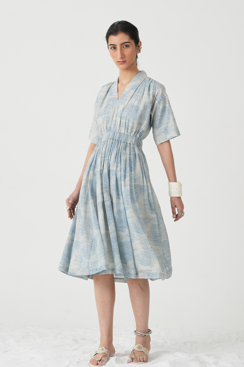 Chikoo Hand Printed Blue Dress