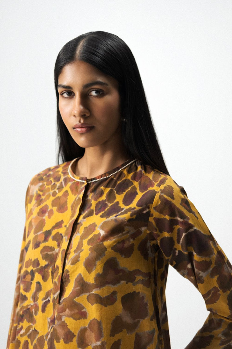 CHITARA SHORT KURTA SET cotton by Yam in yellow color for women in Singapore