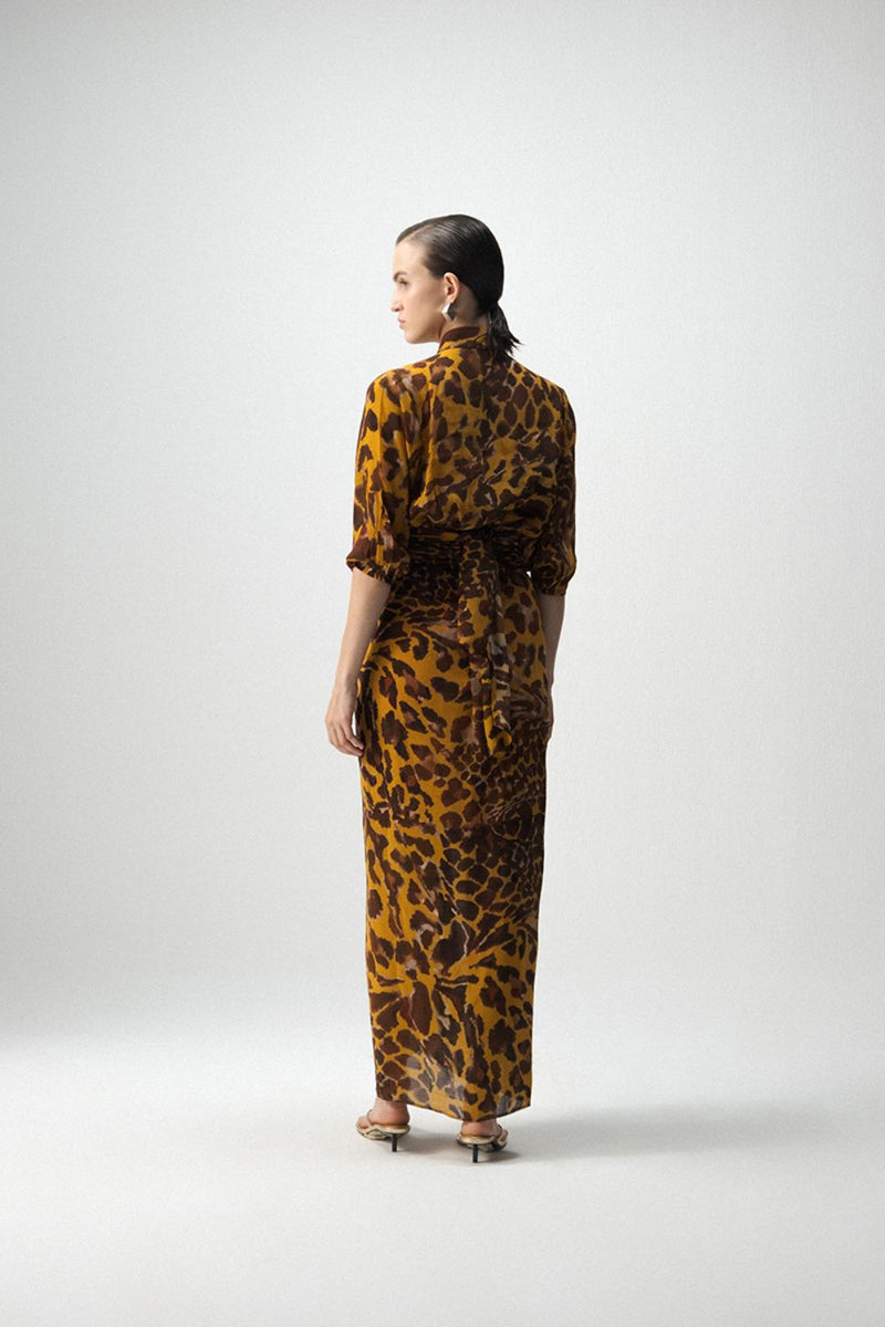 CHITARA TIE UP TOP AND KNOTTED SKIRT SET by Yam in yellow color for women in Singapore