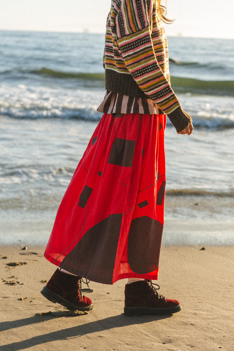 Christmas Skirt in Brown cotton by World of Crow in brown color for women in Singapore