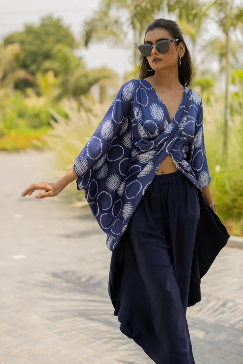 CIR SHIB TWIST TOP-BLUE silk by Dyelogue in blue color for women in Singapore