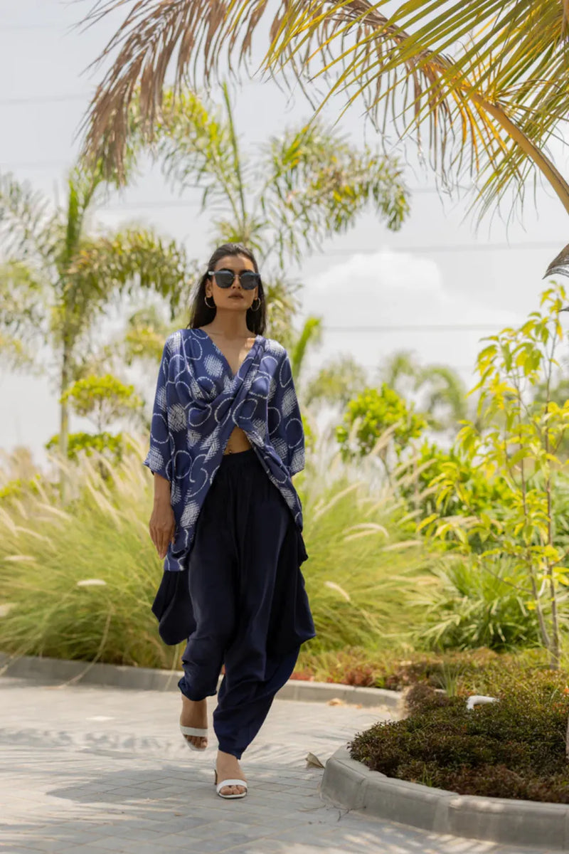 CIR SHIB TWIST TOP-BLUE silk by Dyelogue in blue color for women in Singapore