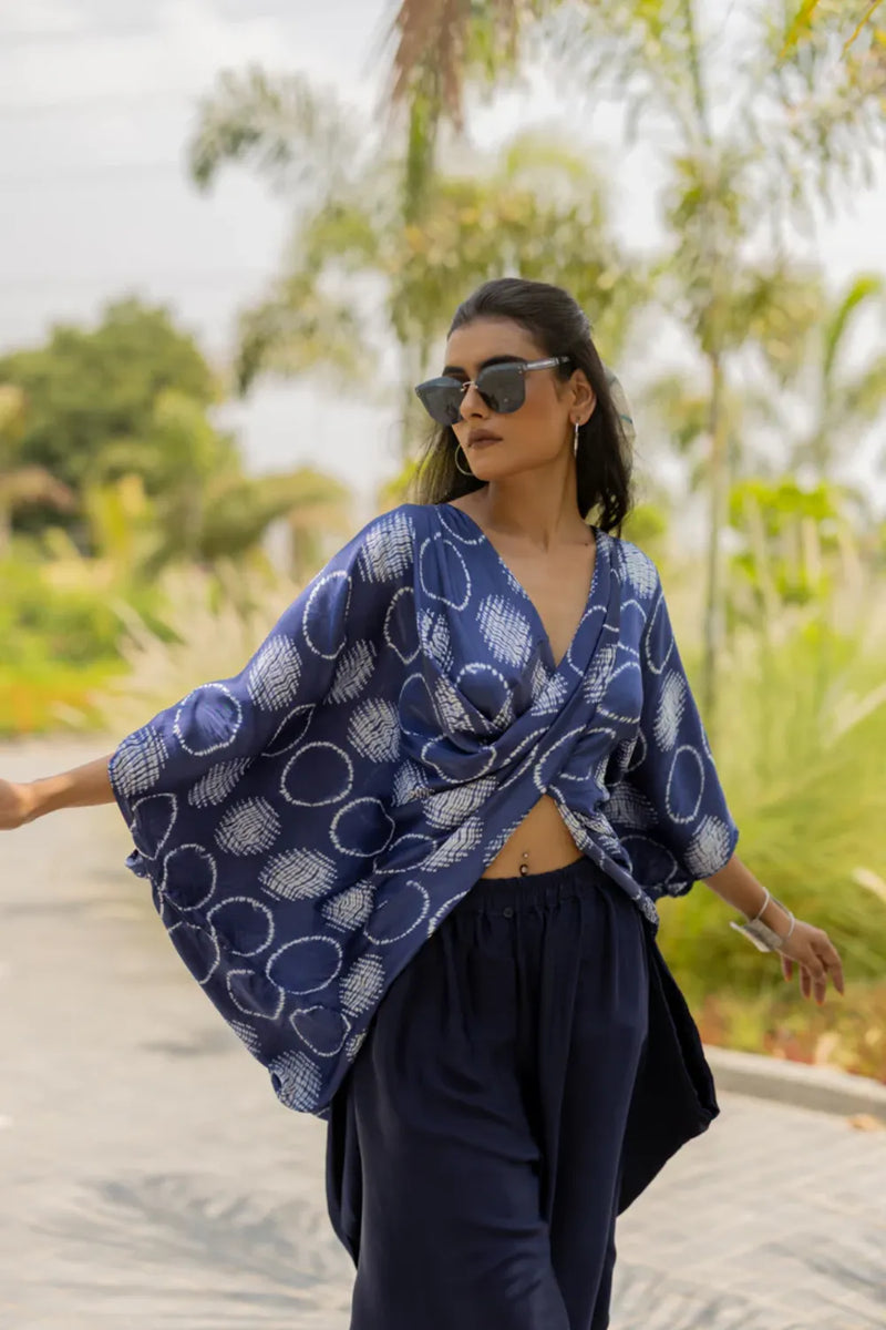 CIR SHIB TWIST TOP-BLUE silk by Dyelogue in blue color for women in Singapore