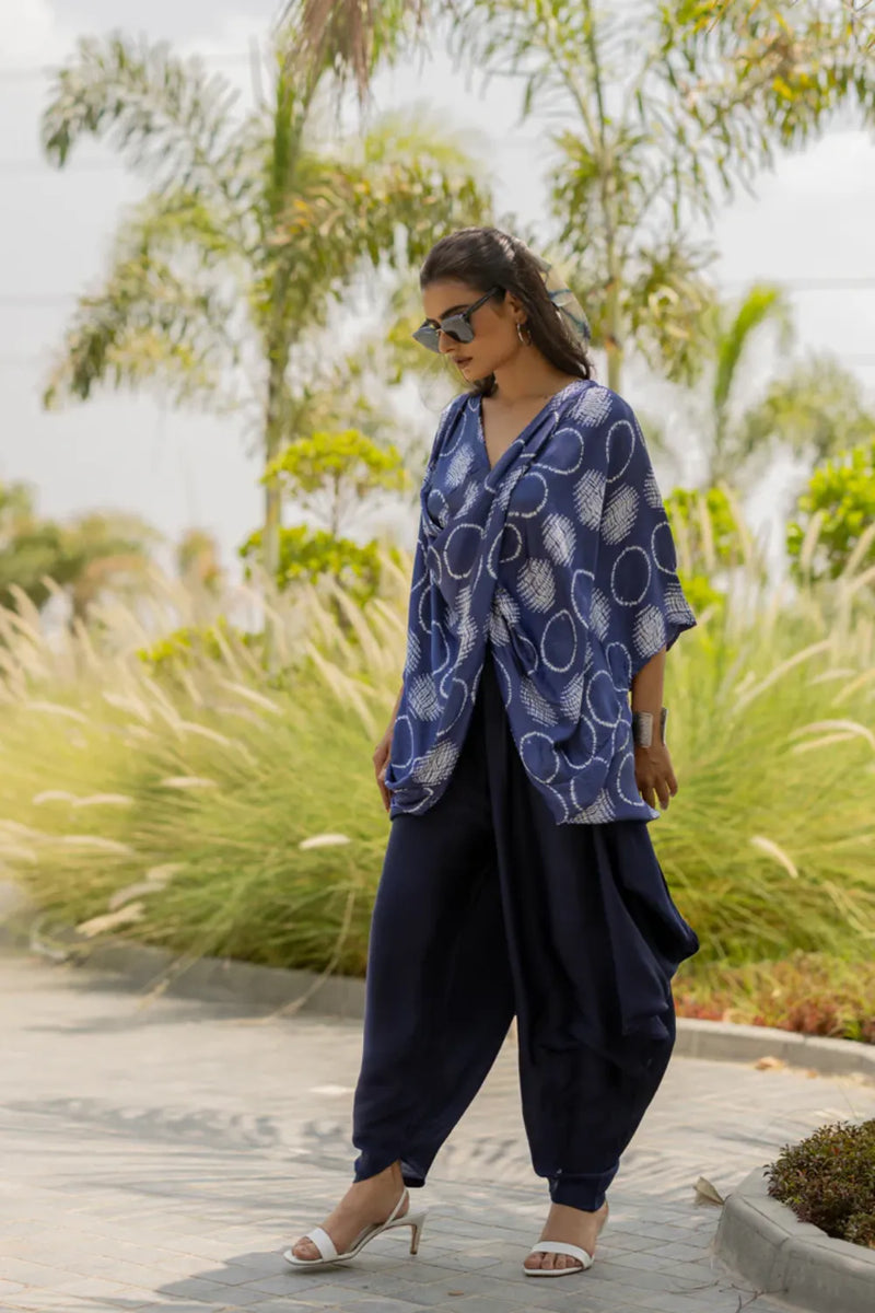 CIR SHIB TWIST TOP-BLUE silk by Dyelogue in blue color for women in Singapore
