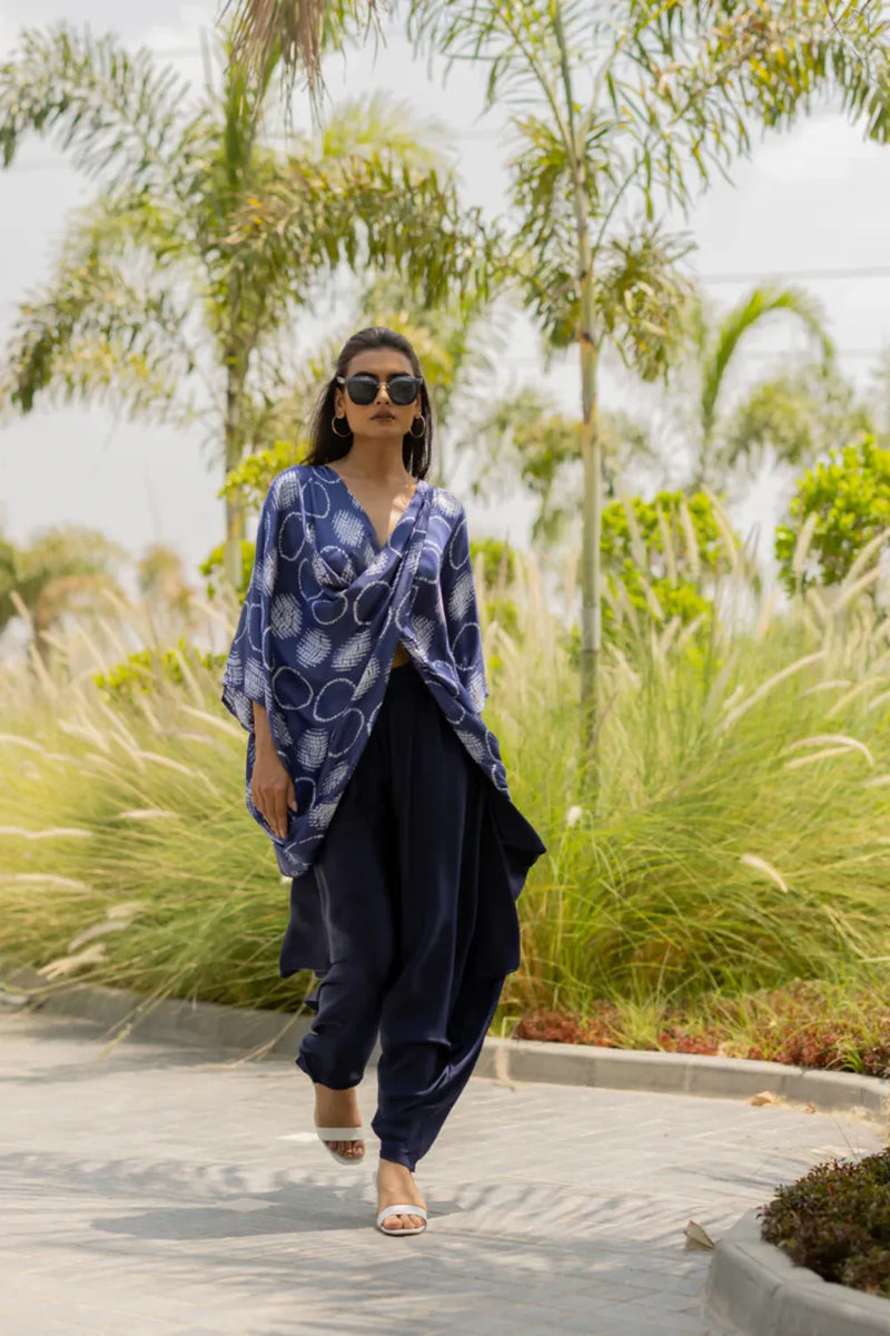 CIR SHIB TWIST TOP-BLUE silk by Dyelogue in blue color for women in Singapore