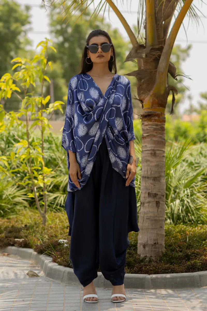 CIR SHIB TWIST TOP-BLUE silk by Dyelogue in blue color for women in Singapore