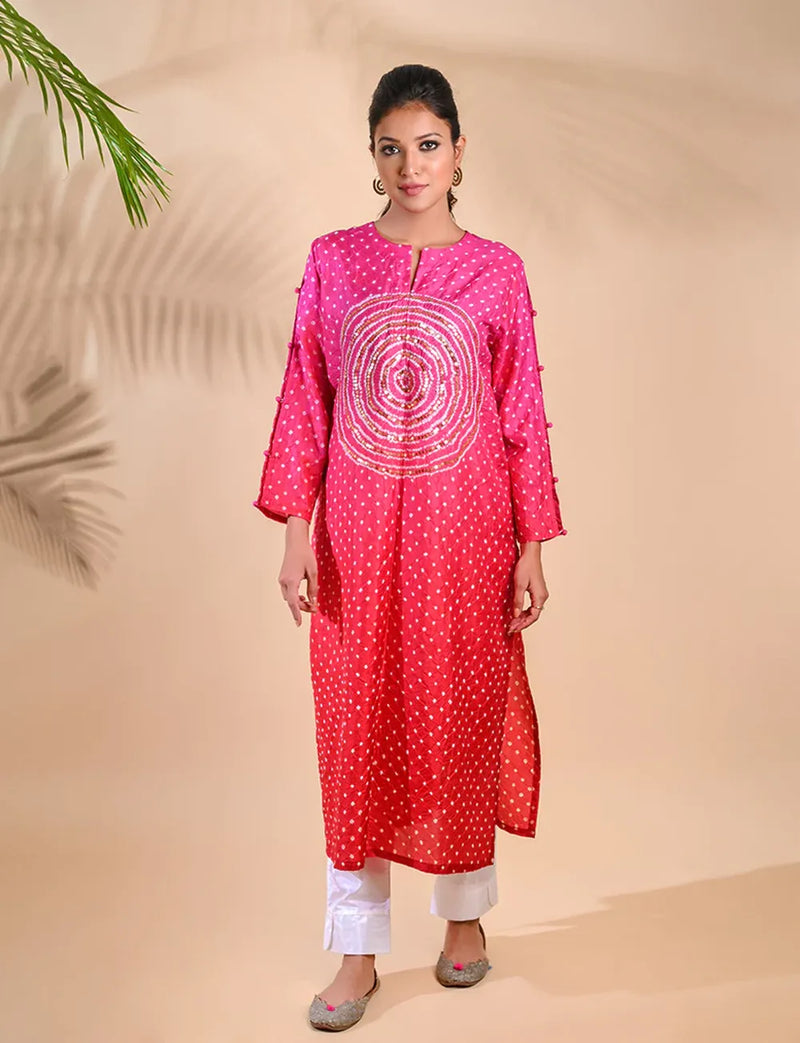 CIRCLE SEQUENCE KURTA-PINK RED SHADED silk by Dyelogue in pink color for women in Singapore