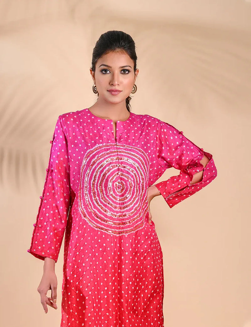 CIRCLE SEQUENCE KURTA-PINK RED SHADED silk by Dyelogue in pink color for women in Singapore